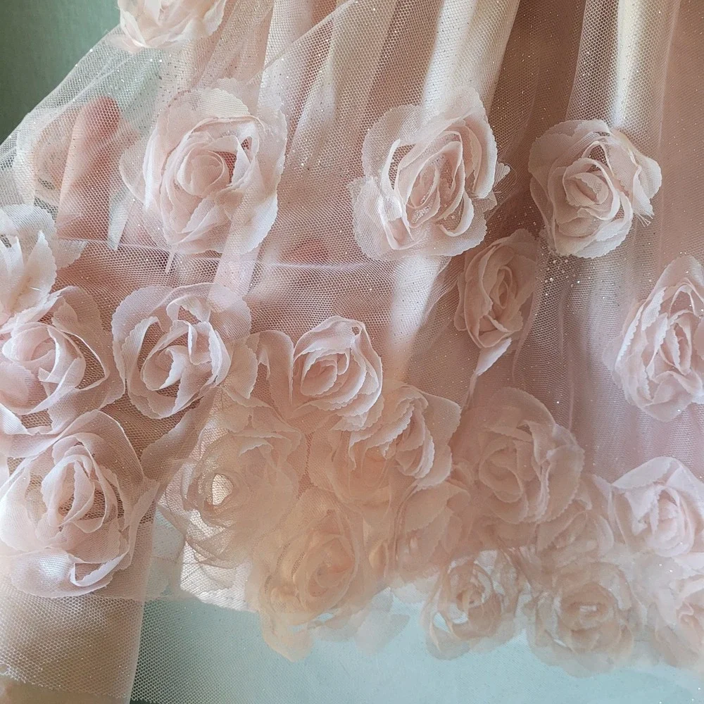 Nannette‎ Kids Girls Size 10 Dress Blush Pink 3D Rosette Tulle Formal Wedding